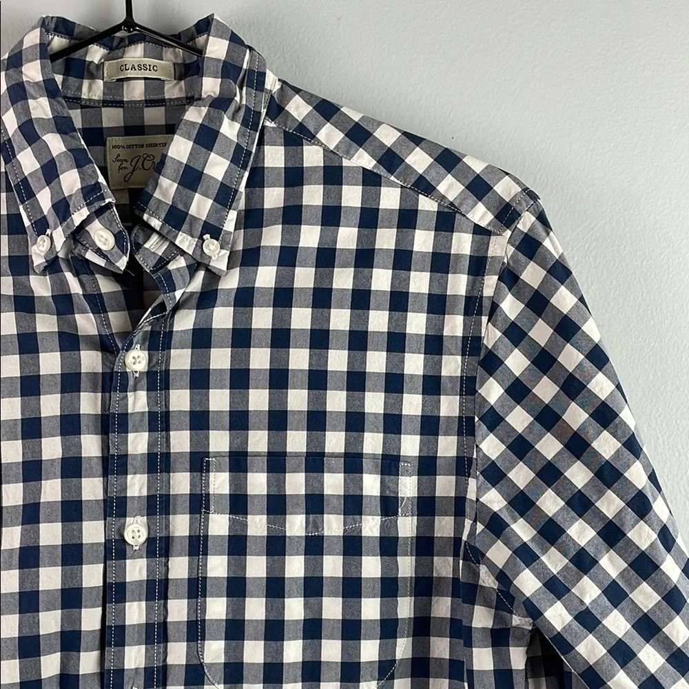 J. Crew Gingham Classic Navy Cotton Shirt Size XS